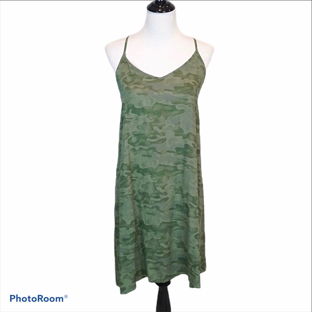 True Craft V neck criss cross back green camo sundress
